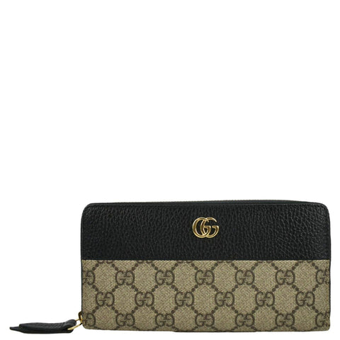 GUCCI GG Marmont Canvas Leather Zip Around Wallet Black 456117