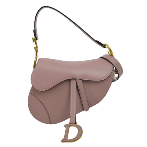 CHRISTIAN DIOR Saddle Smooth Calfskin Leather Satchel Shoulder Bag Antique Pink