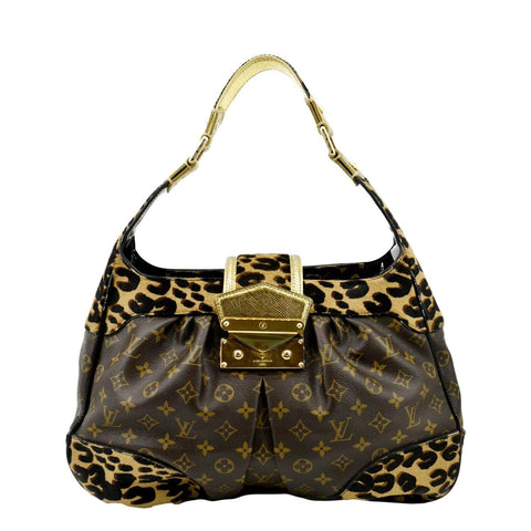 LOUIS VUITTON Polly Leopard Monogram Canvas Hobo Bag Brown