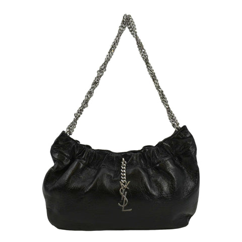 YVES SAINT LAURENT Pac Pac Ruched Leather Hobo Bag Black