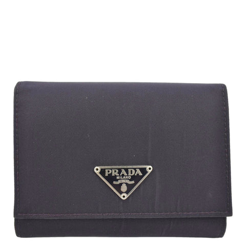 PRADA Tessuto Nylon Tri Fold Wallet Blue