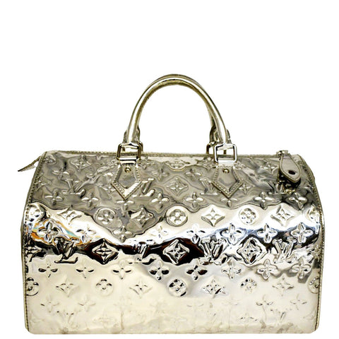 LOUIS VUITTON Speedy 30 Miroir Monogram Patent Leather Satchel Bag Metallic Silver