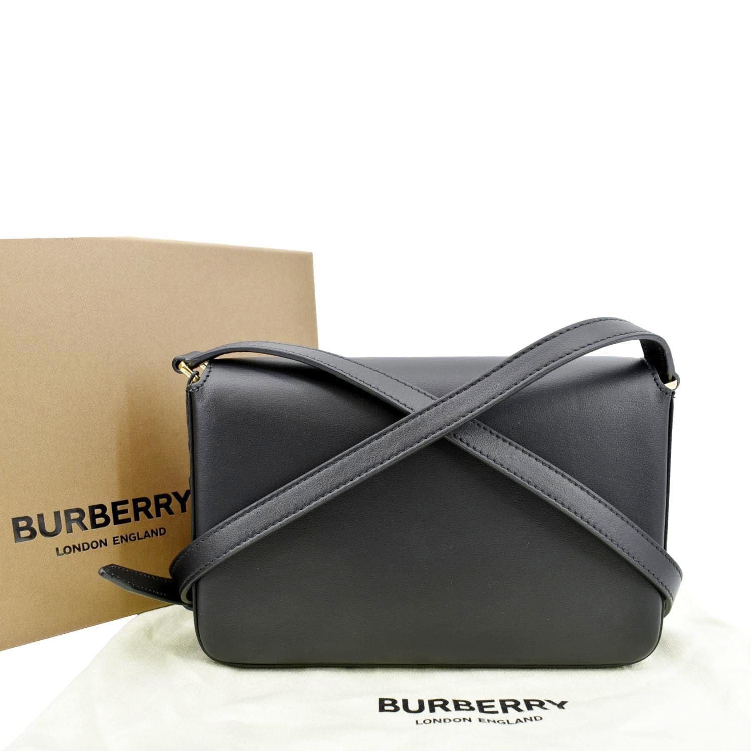 Burberry Note Medium Leather & Vintage Check Crossbody Bag Black