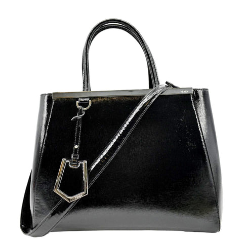 FENDI 2 Jours Patent Leather Shoulder Bag Black