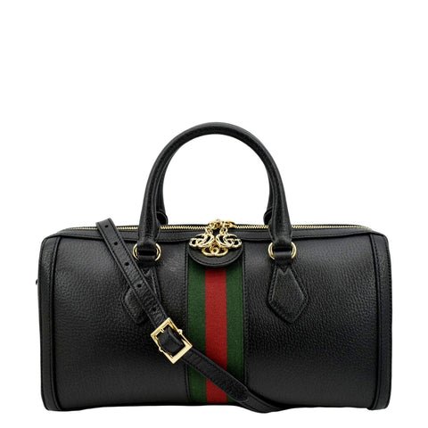 GUCCI Ophidia GG Web Leather Top Handle Shoulder Bag Black 524532