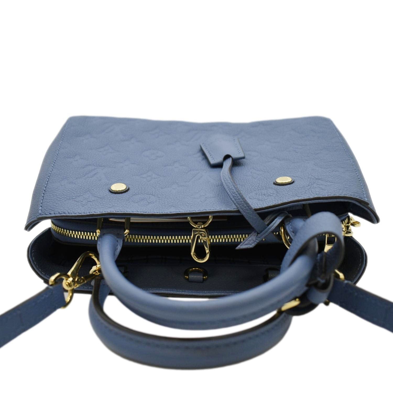 LOUIS VUITTON Montaigne BB Monogram Empreinte Leather Satchel Bag Blue