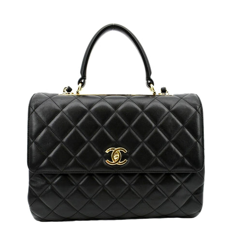 CHANEL Trendy CC Top Handle Flap Quilted Leather Shoulder Bag Black