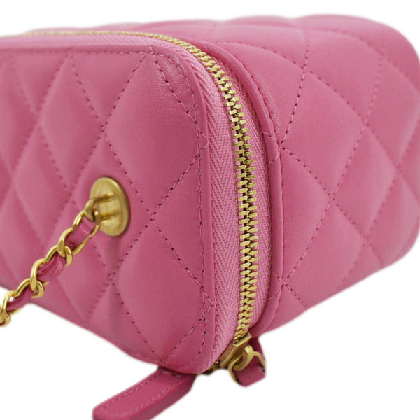 CHANEL Enamel Coco Hearts Small Quilted Leather Crossbody Vanity Case Pink