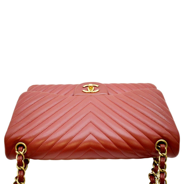 CHANEL Chevron Jumbo Rectangular Flap Quilted Leather Shoulder Bag Red (Repainted)
