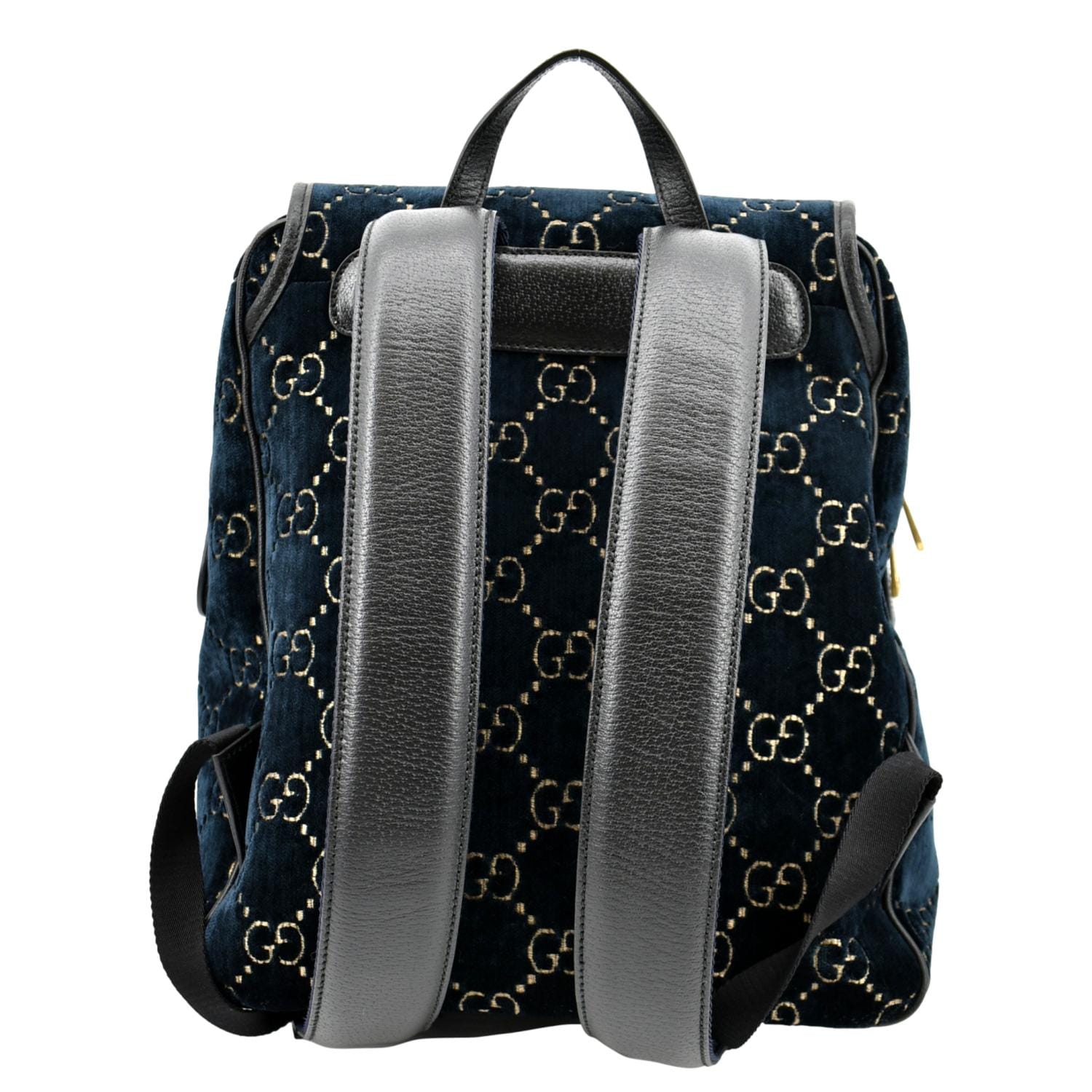 GUCCI GG Marmont Velvet Double Buckle Backpack Bag Blue 574942