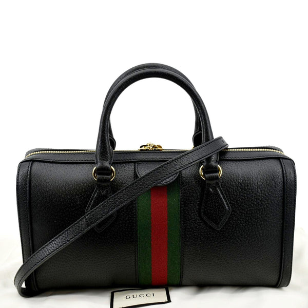 GUCCI Ophidia GG Web Leather Top Handle Shoulder Bag Black 524532
