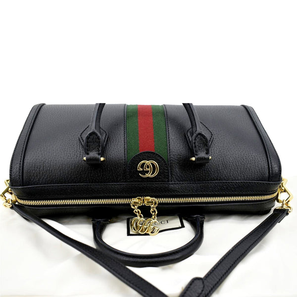 GUCCI Ophidia GG Web Leather Top Handle Shoulder Bag Black 524532