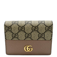 GUCCI Marmont GG Canvas Leather Card Case Wallet Beige 658610