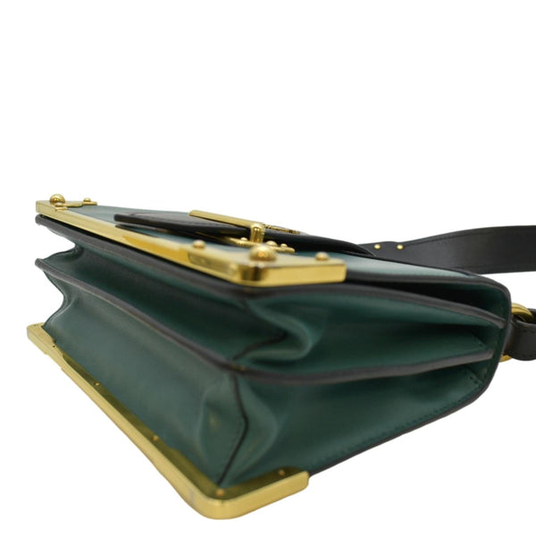 PRADA Cahier Swarovski Crystals Leather Shoulder Bag Green