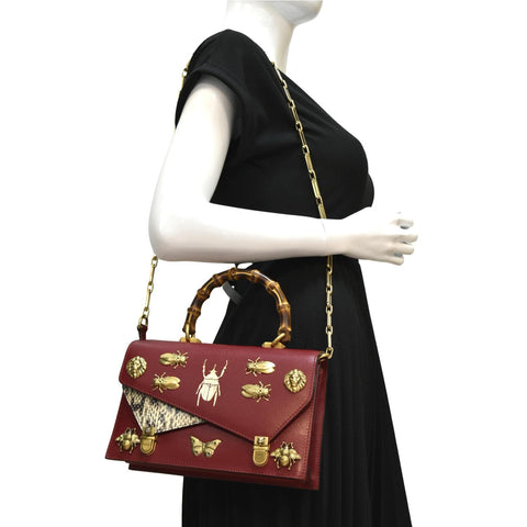 GUCCI Ottilia Leather Top Handle Shoulder Bag Red 488715
