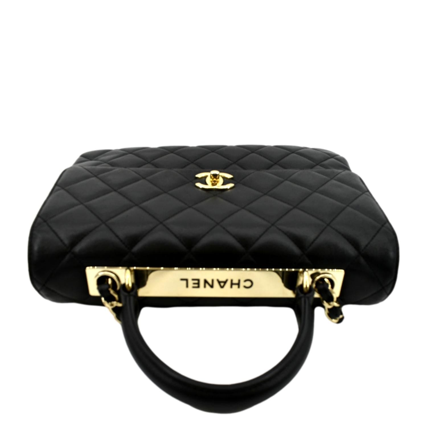 CHANEL Small Trendy CC Flap Bag with Top Handle in Black Lambskin
