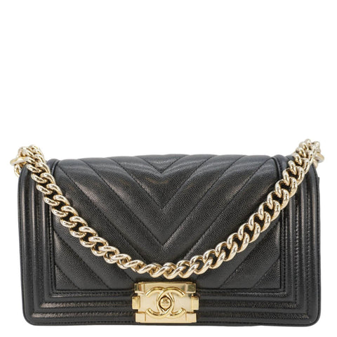 CHANEL Boy Flap Chevron Leather Shoulder Bag Black