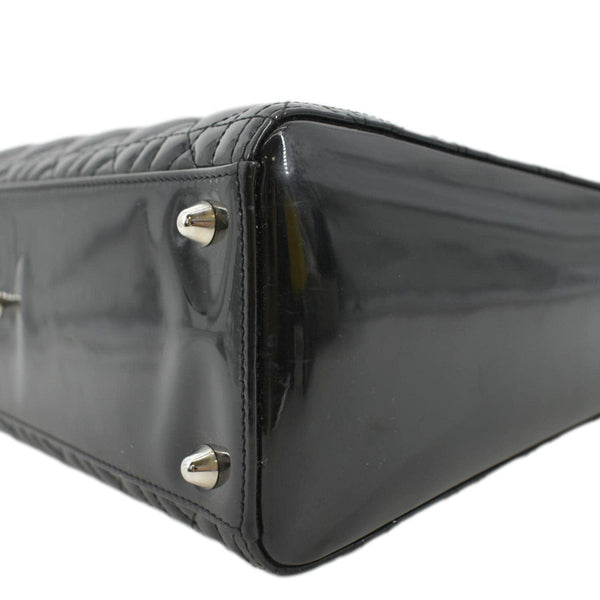CHRISTIAN DIOR Lady Dior Large Quilted Patent Leather Shoulder Bag Black