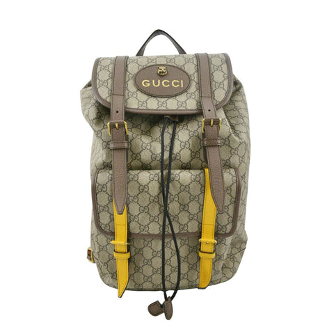 Pre-owned Gucci Soft Backpack Gg Supreme Web Straps Brown Yellow