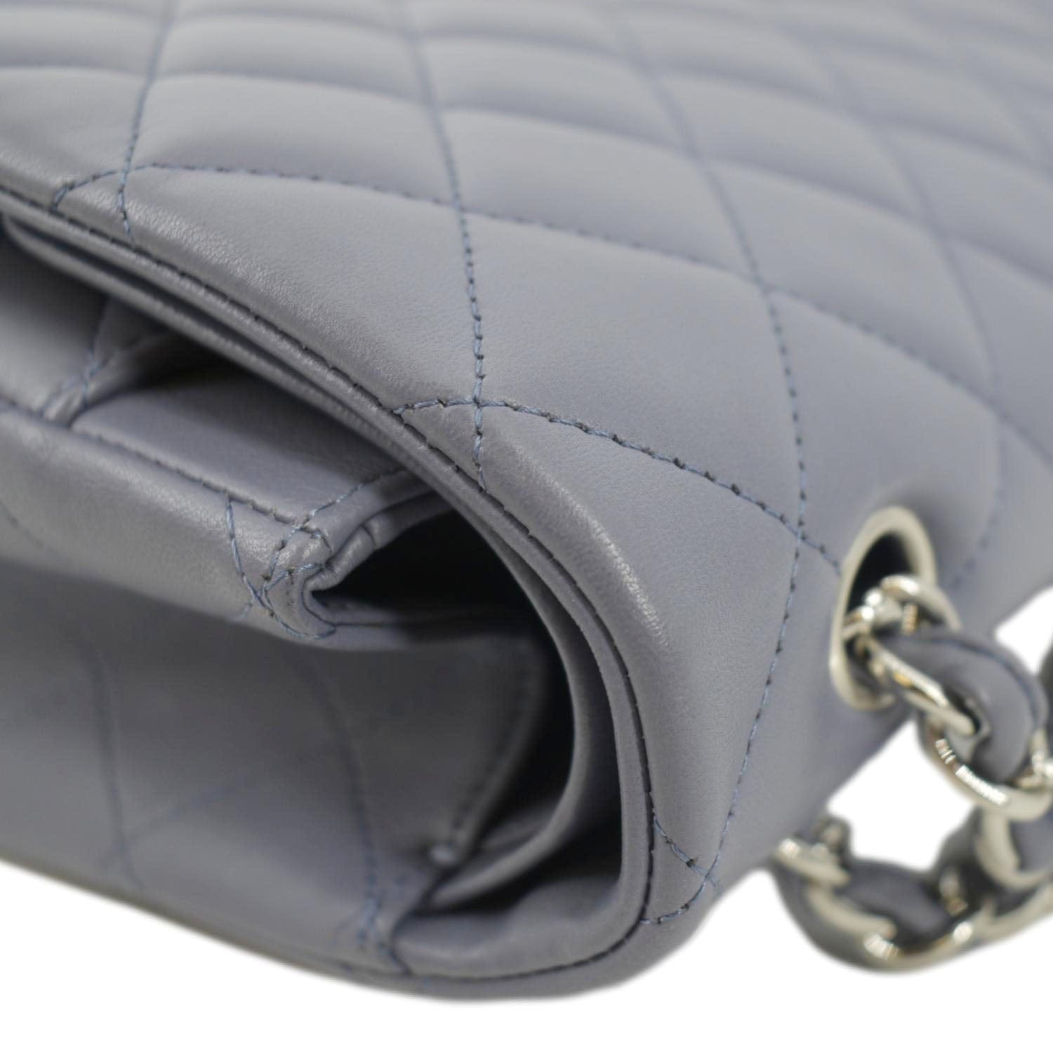 A BLUE LAMBSKIN LEATHER MAXI SINGLE FLAP WITH PALE GOLD HARDWARE, CHANEL,  2010