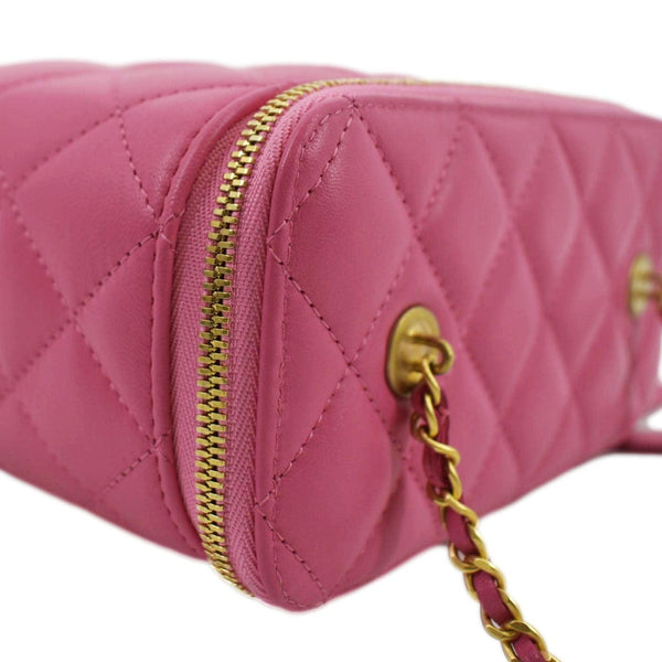 CHANEL Enamel Coco Hearts Small Quilted Leather Crossbody Vanity Case Pink
