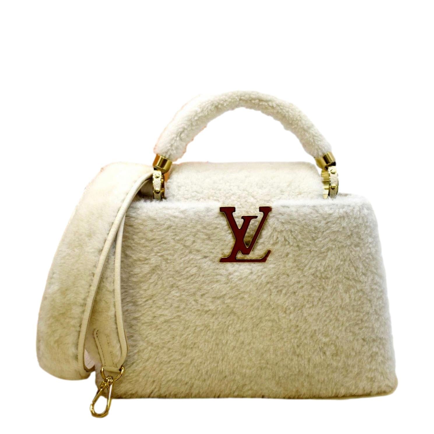 LOUIS VUITTON Capucine PM Teddy Fleece Top Handle Shoulder Bag White