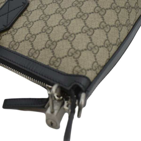GUCCI Zipper Web GG Supreme Canvas Tote Shoulder Bag Black 359261