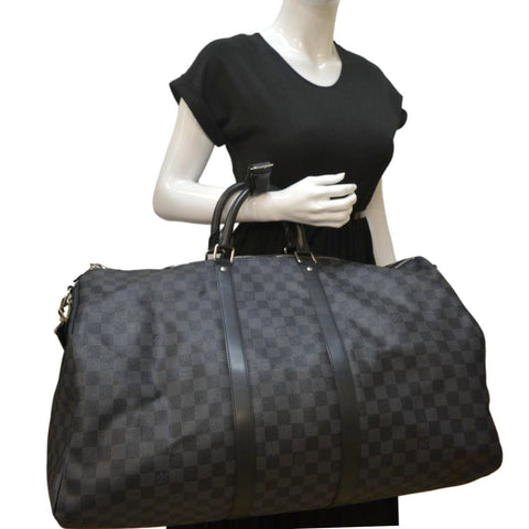 LOUIS VUITTON Keepall 55 Bandouliere Damier Graphite Travel Bag Black