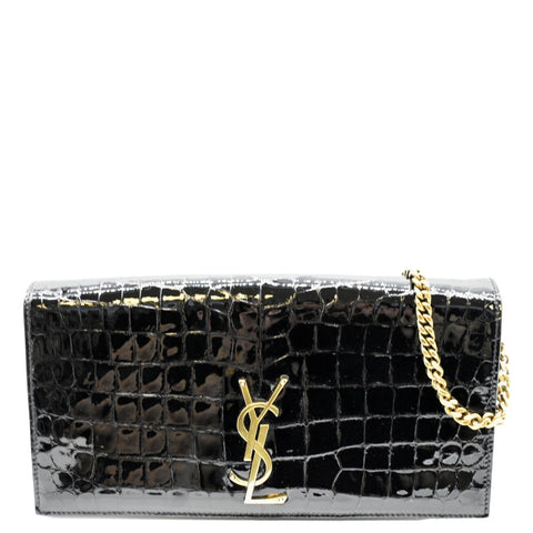 YVES SAINT LAURENT Kate 99 Embossed Alligator Leather Chain Shoulder Bag Black