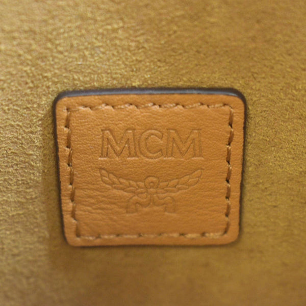 MCM Drawstring Visetos Canvas Bucket Bag Cognac