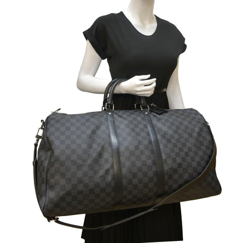 LOUIS VUITTON Keepall 55 Bandouliere Damier Graphite Travel Bag Black