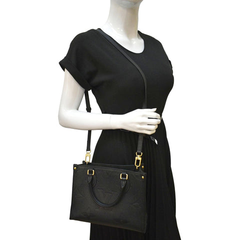 LOUIS VUITTON Onthego PM Monogram Empreinte Tote Shoulder Bag Black