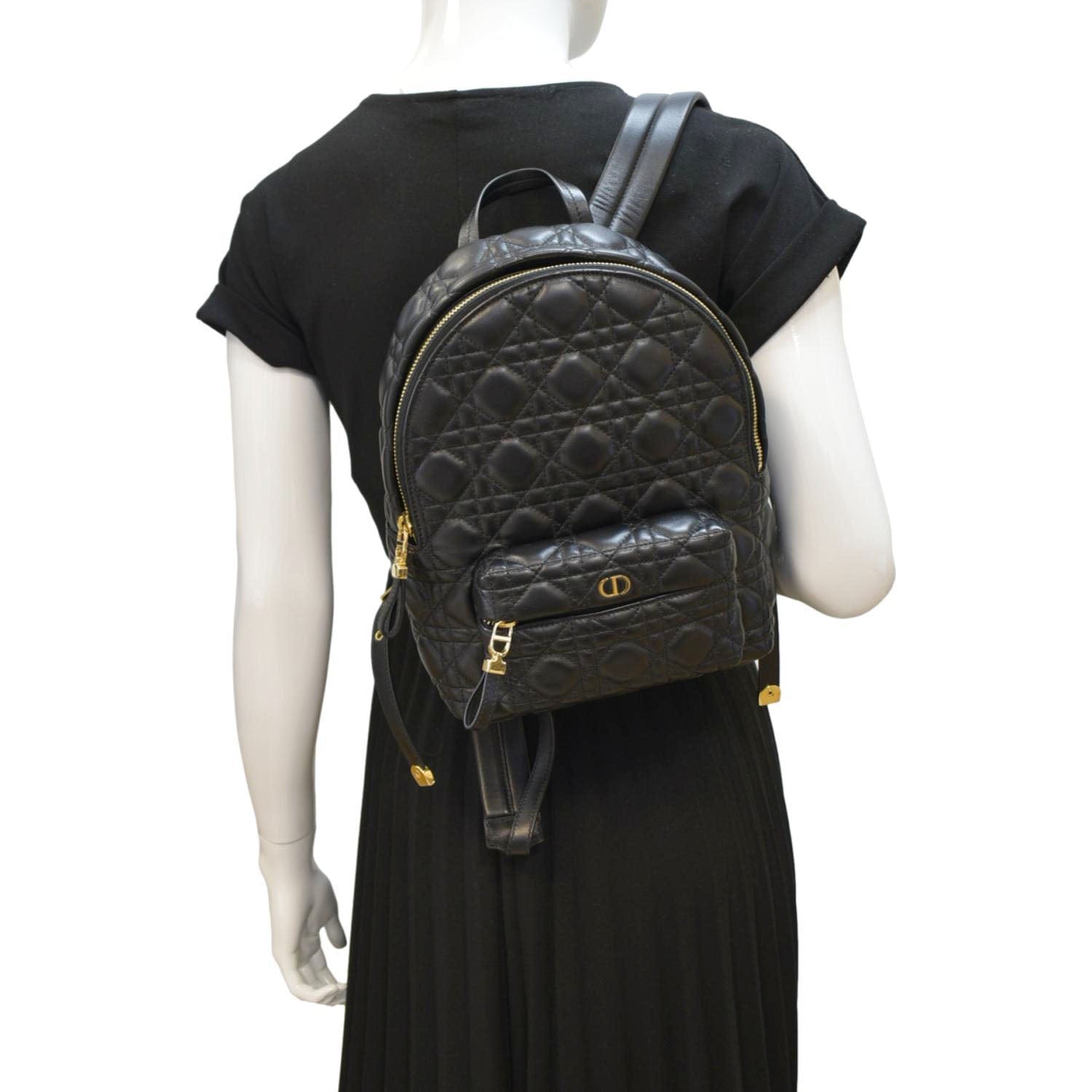dior black leather backpack CHRISTIAN DIOR Cannage Quilted Leather Backpack Black