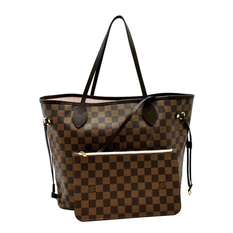 LOUIS VUITTON Neverfull MM Damier Ebene Tote Bag Rose Ballerine
