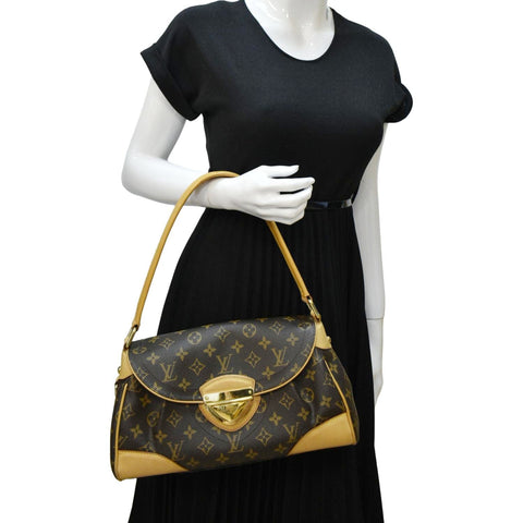 LOUIS VUITTON Beverly MM Monogram Canvas Satchel Bag Brown