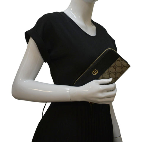 GUCCI GG Marmont Canvas Leather Zip Around Wallet Black 456117