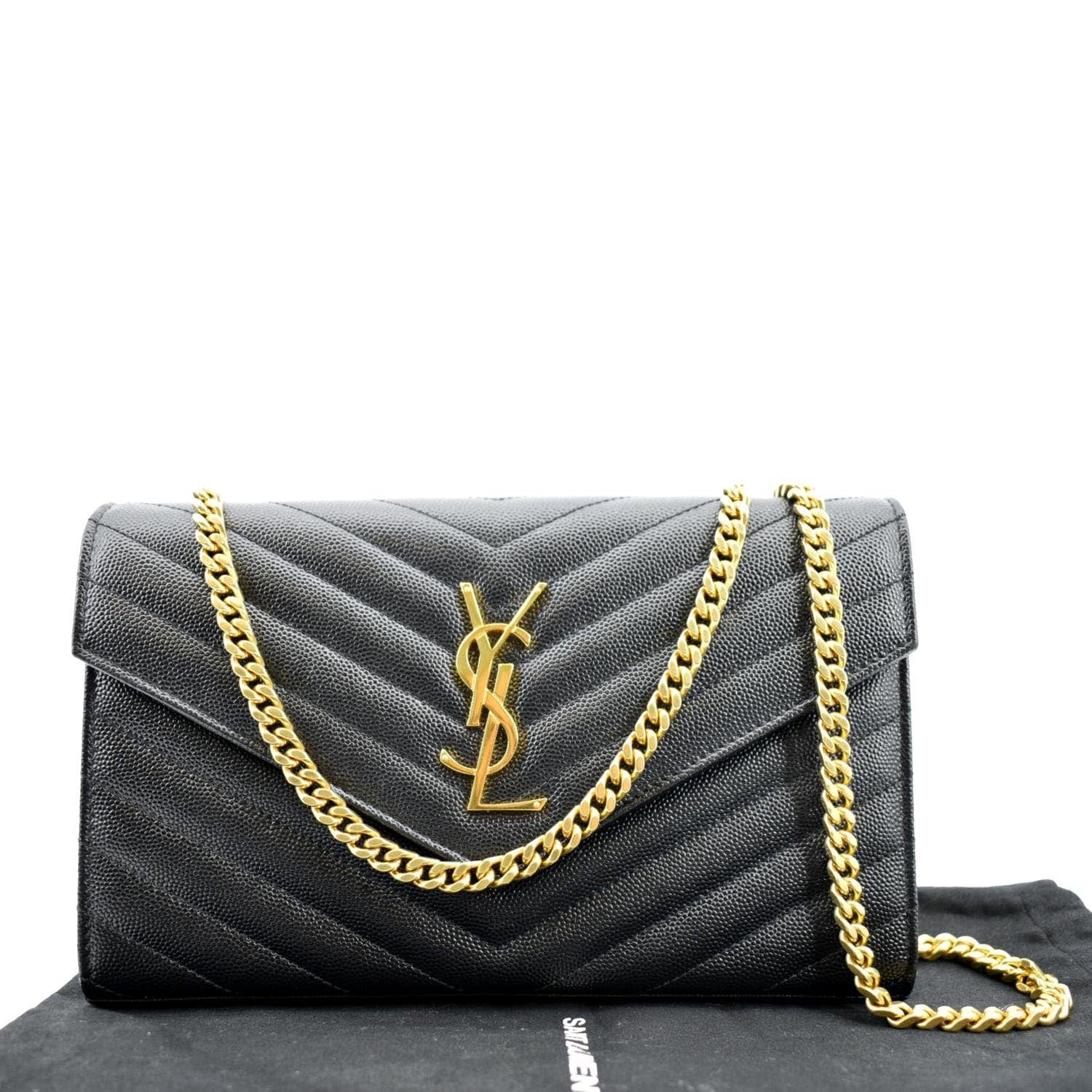 YVES SAINT LAURENT Envelope Medium Chain Leather Shoulder Bag Black