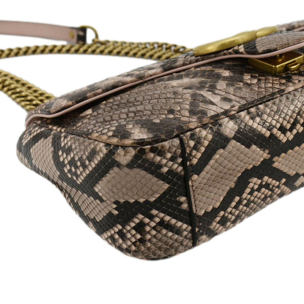 GUCCI GG Marmont Snake Print Leather Crossbody Bag Brown 443497