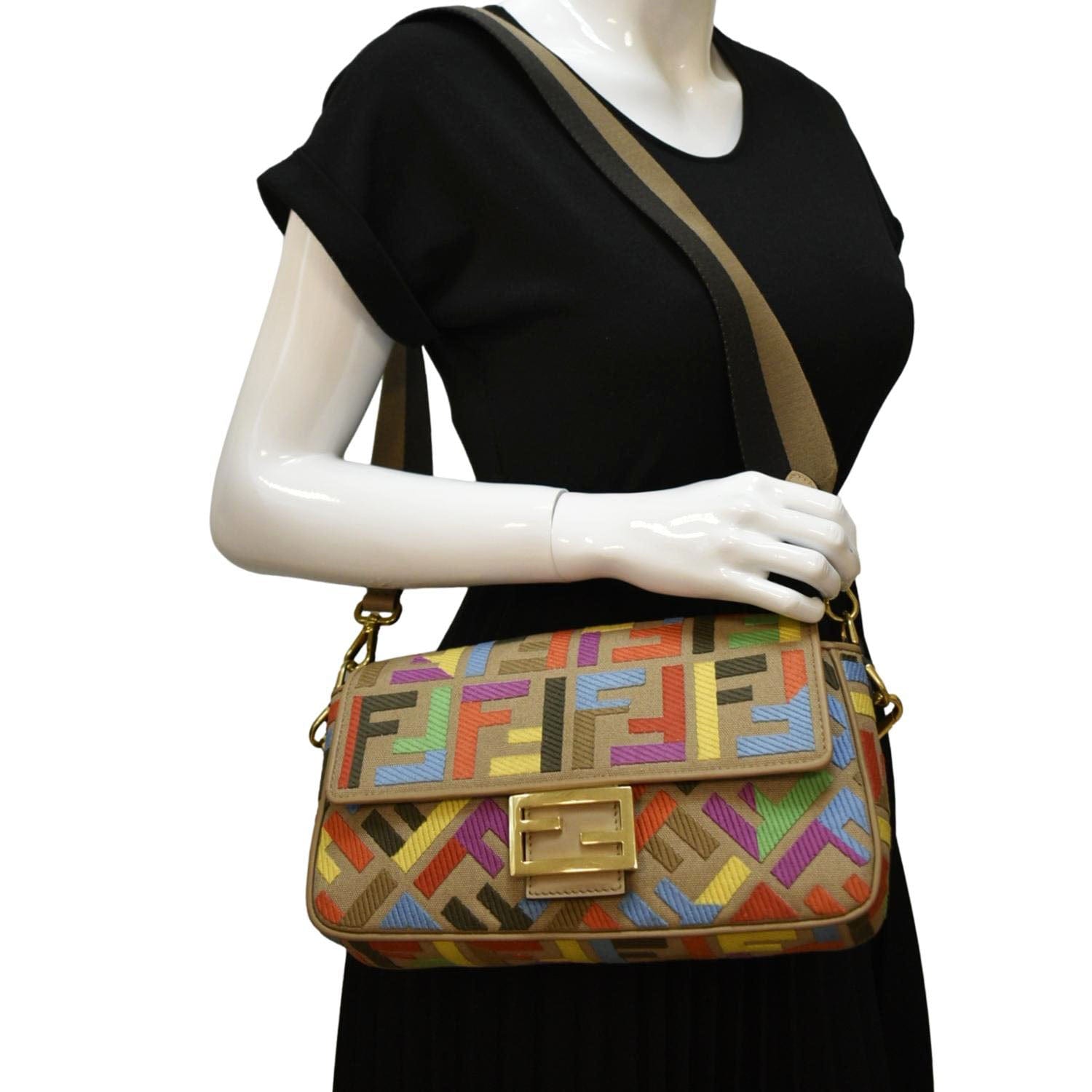 FENDI: Baguette bag in canvas with embroidered multicolor FF monogram -  Multicolor