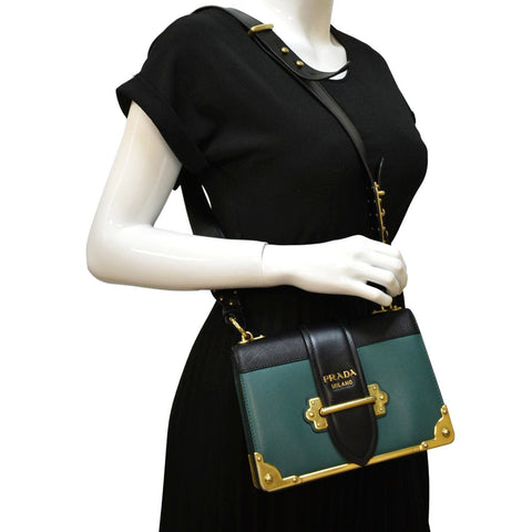 PRADA Cahier Swarovski Crystals Leather Shoulder Bag Green