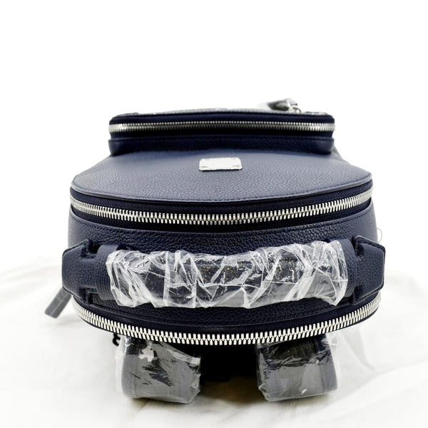 MCM Leopard Klassik Visetos Leather Backpack Bag Navy Blue