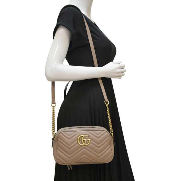 GUCCI GG Marmont Matelasse Leather Crossbody Bag Dusty Pink 447632