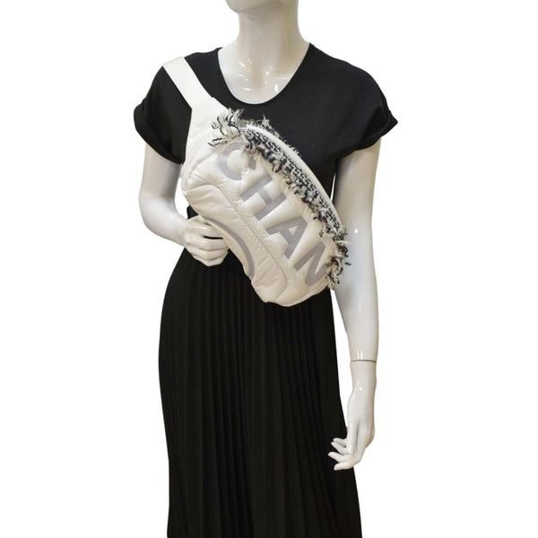 CHANEL Coco Neige Tweed x Nylon Waist Pouch White