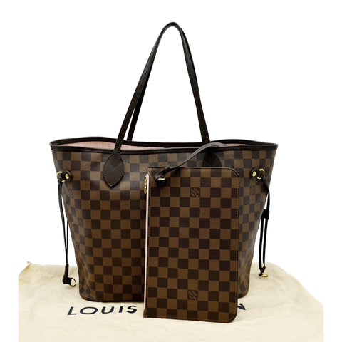 LOUIS VUITTON Neverfull MM Damier Ebene Tote Bag Rose Ballerine