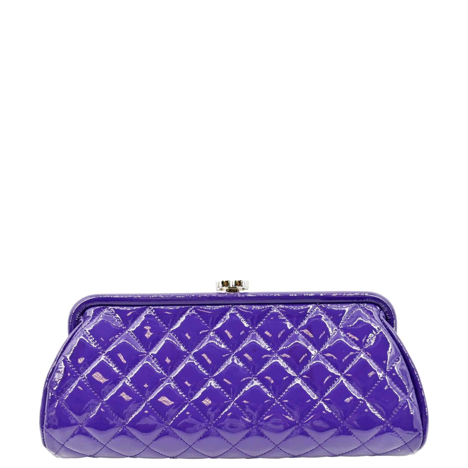 CHANEL Timeless Quilted Patent Leather Clutch Bag Purple