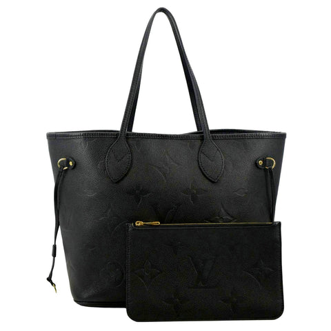 LOUIS VUITTON Neverfull MM Empreinte Leather Tote Shoulder Bag Black