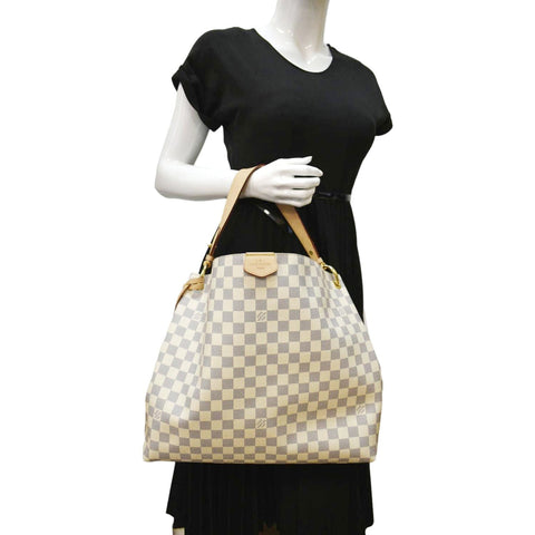 LOUIS VUITTON Graceful MM Damier Azur Hobo Shoulder Bag White