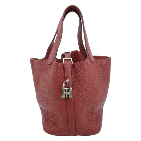 HERMES Picotin Lock 18 Taurillon Clemence Leather Hobo Bag Burgundy