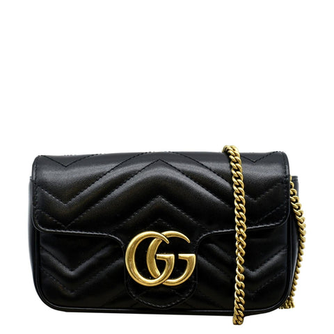 GUCCI GG Marmont Super Matelasse Leather Crossbody Bag Black 476433