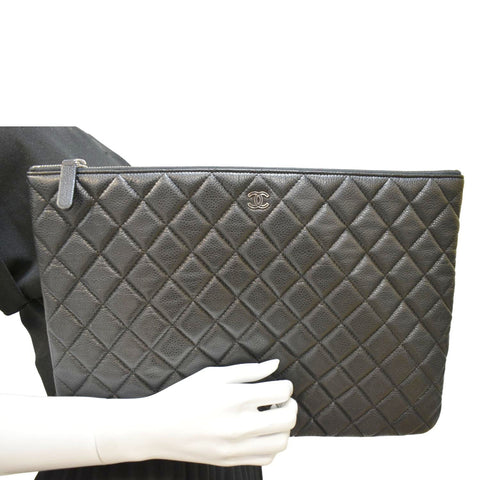 CHANEL Classic O-Case Caviar Leather Zip Pouch Black